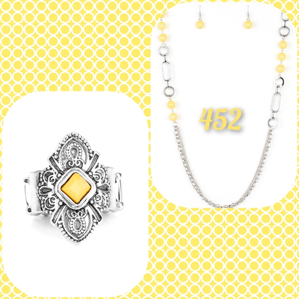 Yellow and Silver Necklace Set w/ Ring